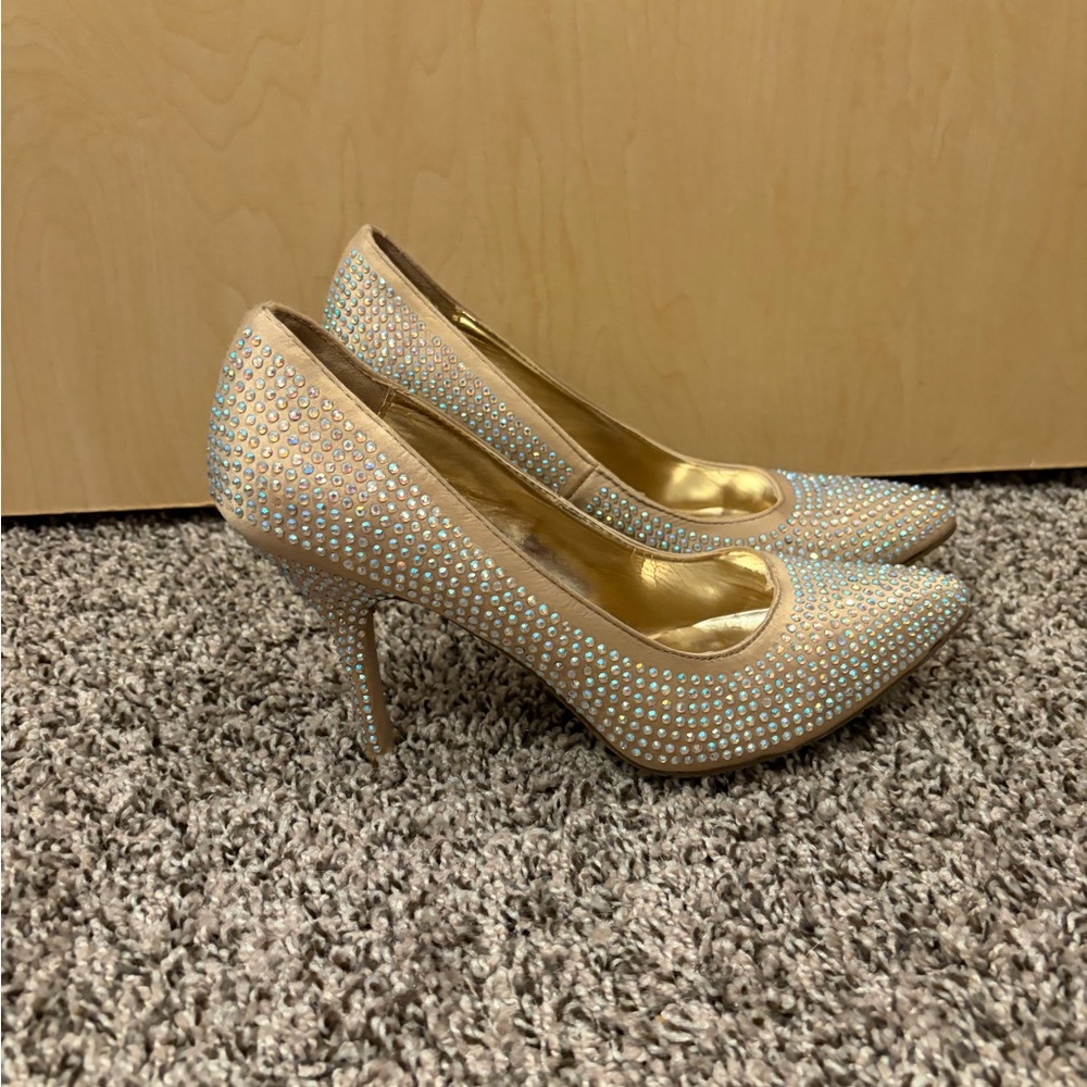 Candie's Nude Glitter Rhinestone Pointed-Toe Pumps